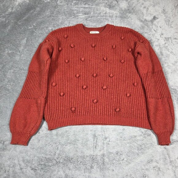 Marine Layer Sweater Womens Small Rust Orange Pom Pom Ribbed Wool Blend Pullover - Picture 2 of 8